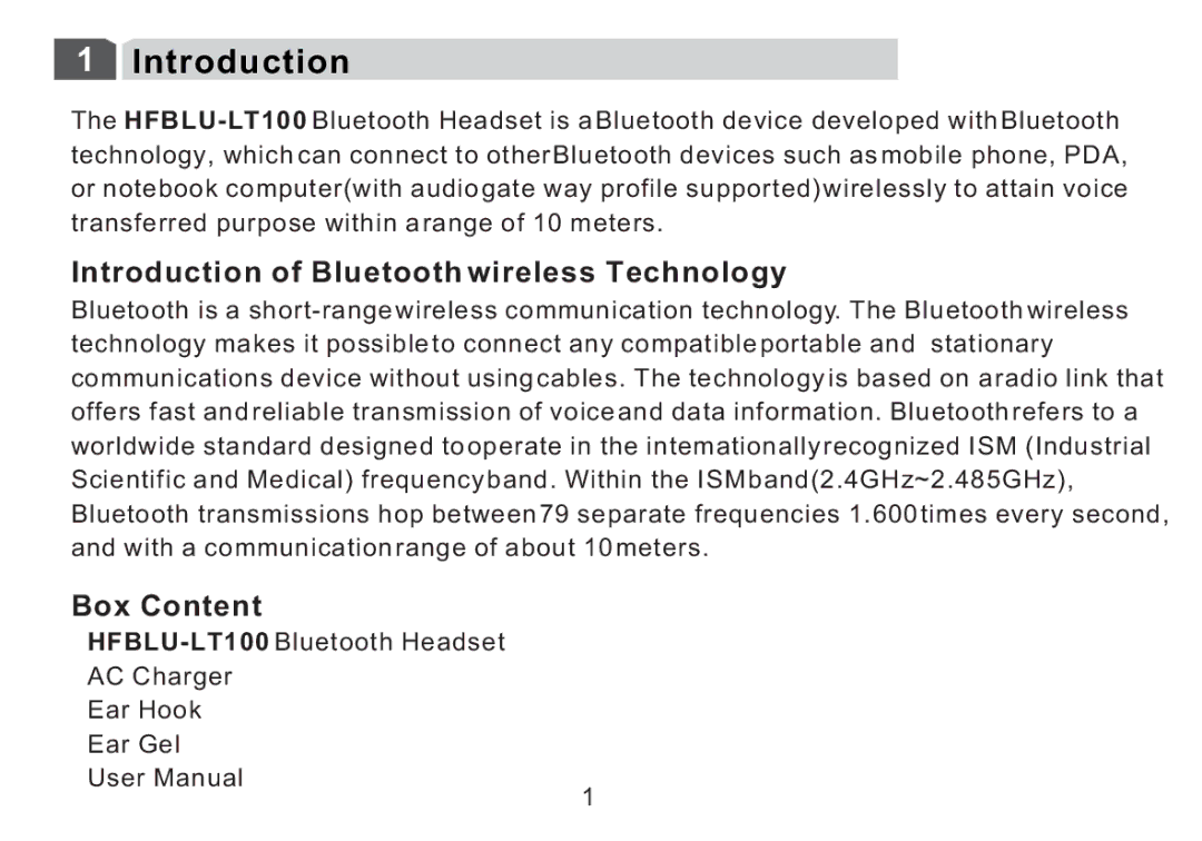 Cellular Innovations HFBLU-LT100 manual Introduction of Bluetooth wireless Technology 