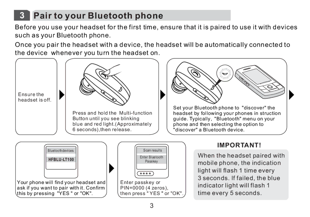 Cellular Innovations HFBLU-LT100 manual Pair to your Bluetooth phone 