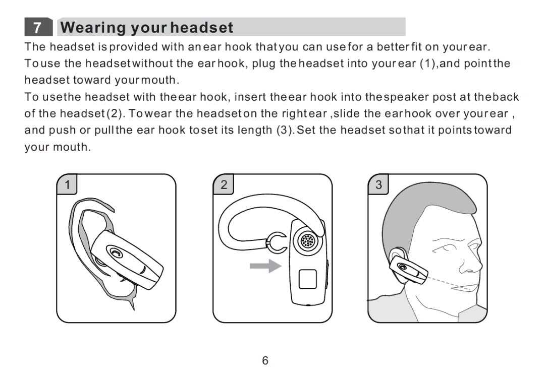 Cellular Innovations HFBLU-LT100 manual Wearing your headset 