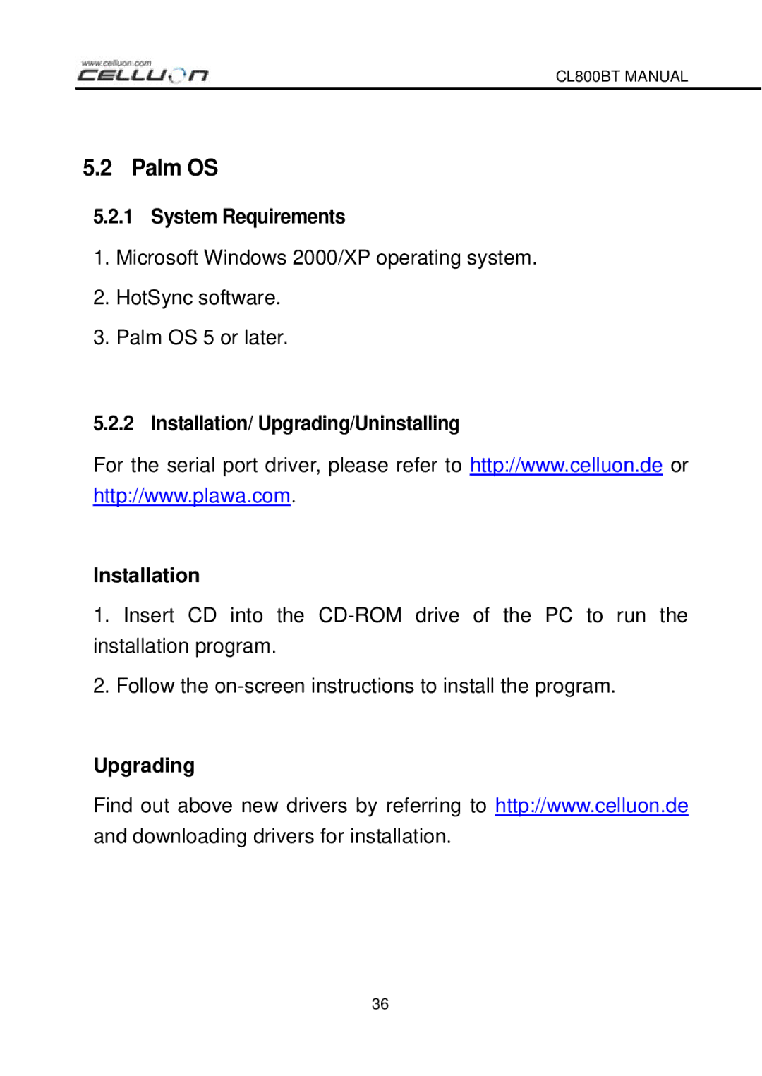 Celluon CL800BT manual Installation/ Upgrading/Uninstalling 