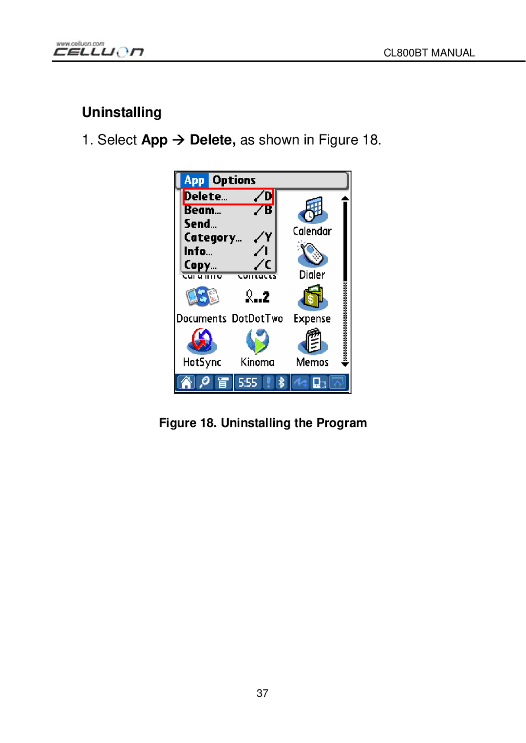 Celluon CL800BT manual Uninstalling the Program 