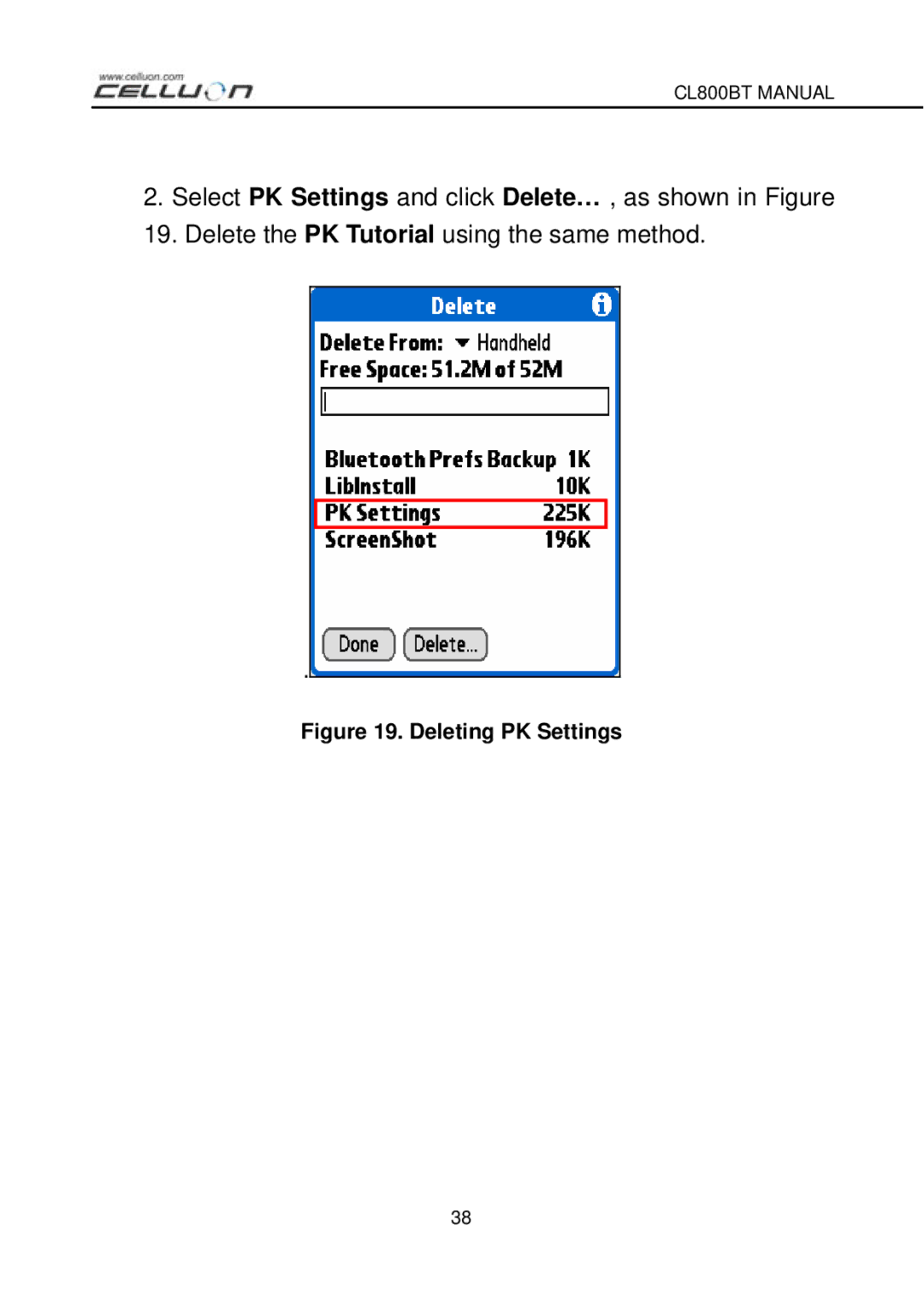 Celluon CL800BT manual Deleting PK Settings 