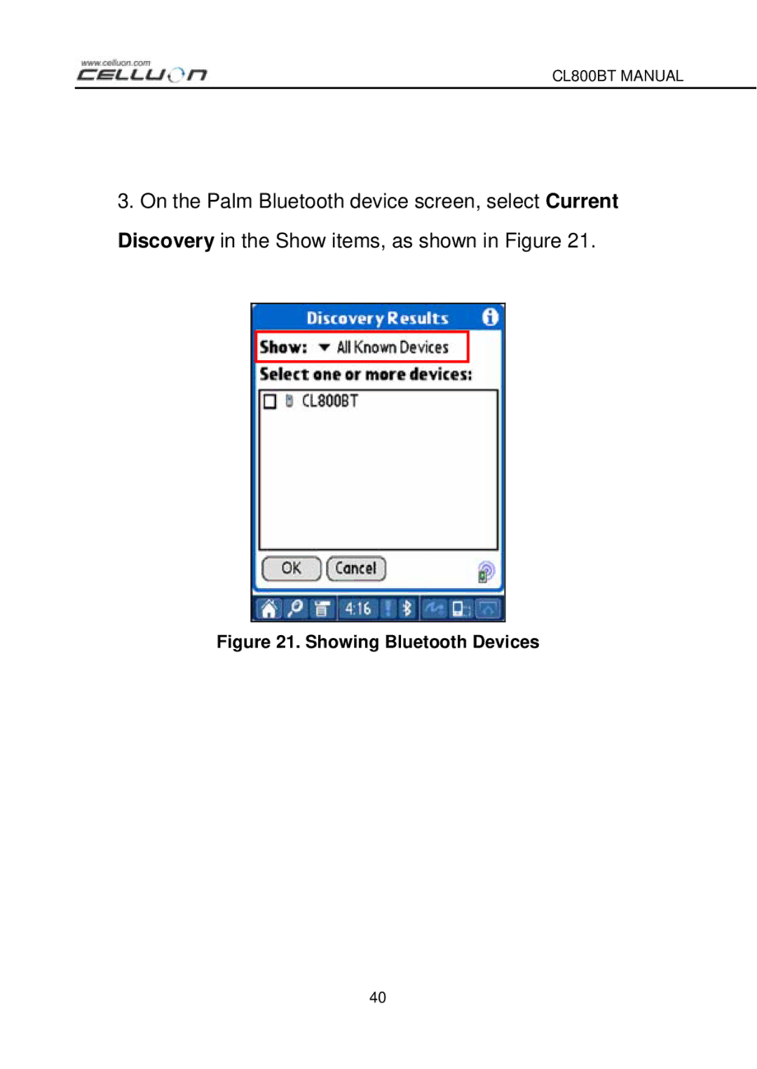 Celluon CL800BT manual Showing Bluetooth Devices 