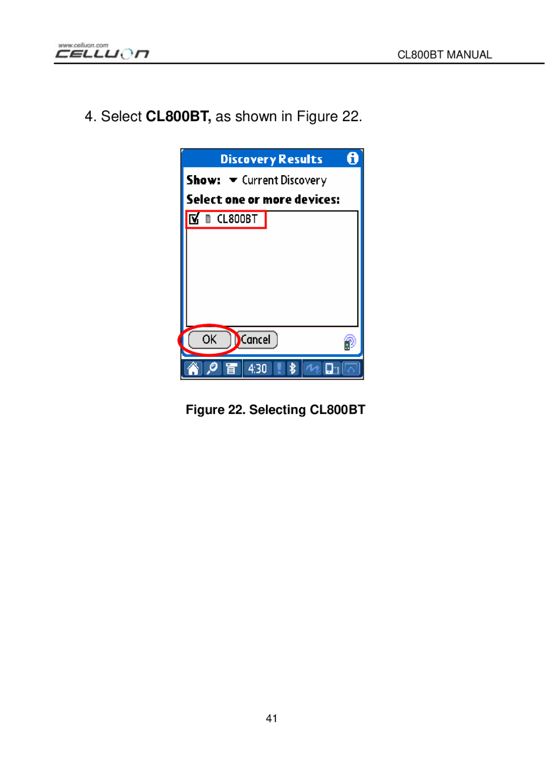 Celluon manual Select CL800BT, as shown in Figure 