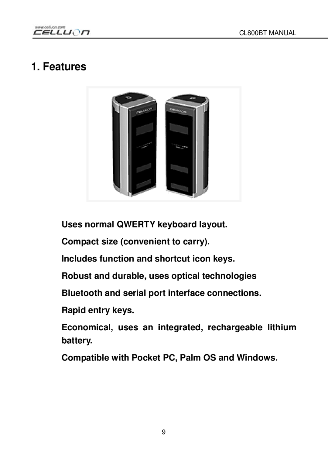 Celluon CL800BT manual Features 