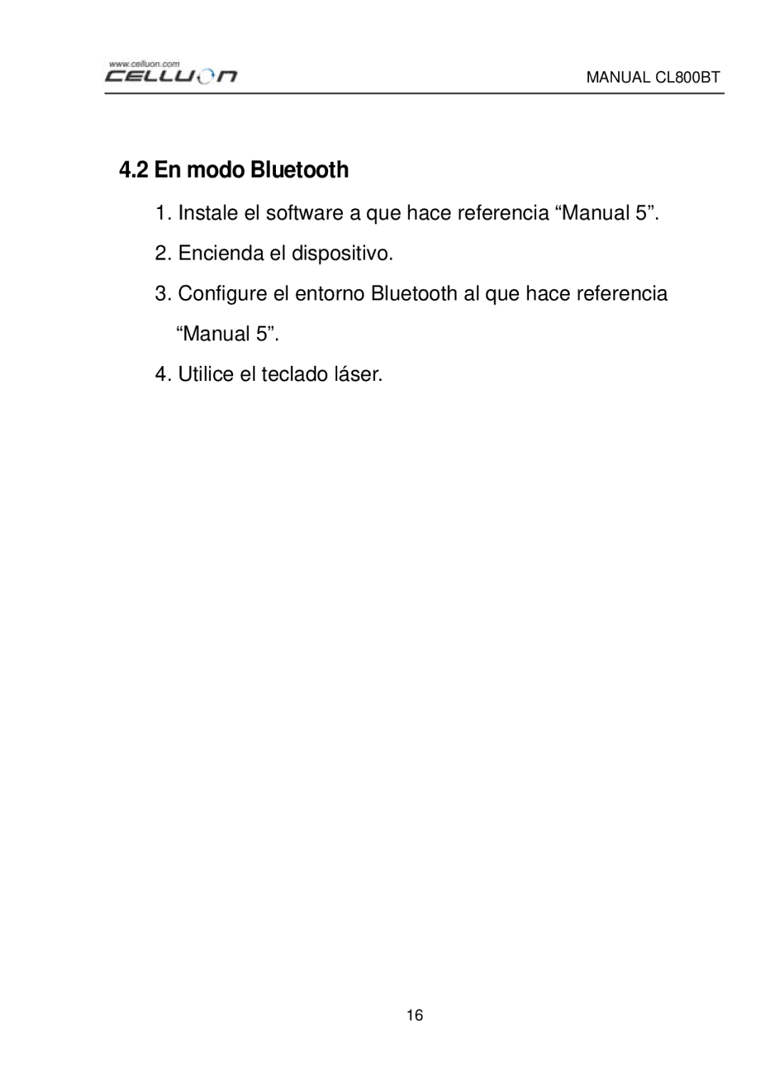 Celluon CL800BT manual En modo Bluetooth 