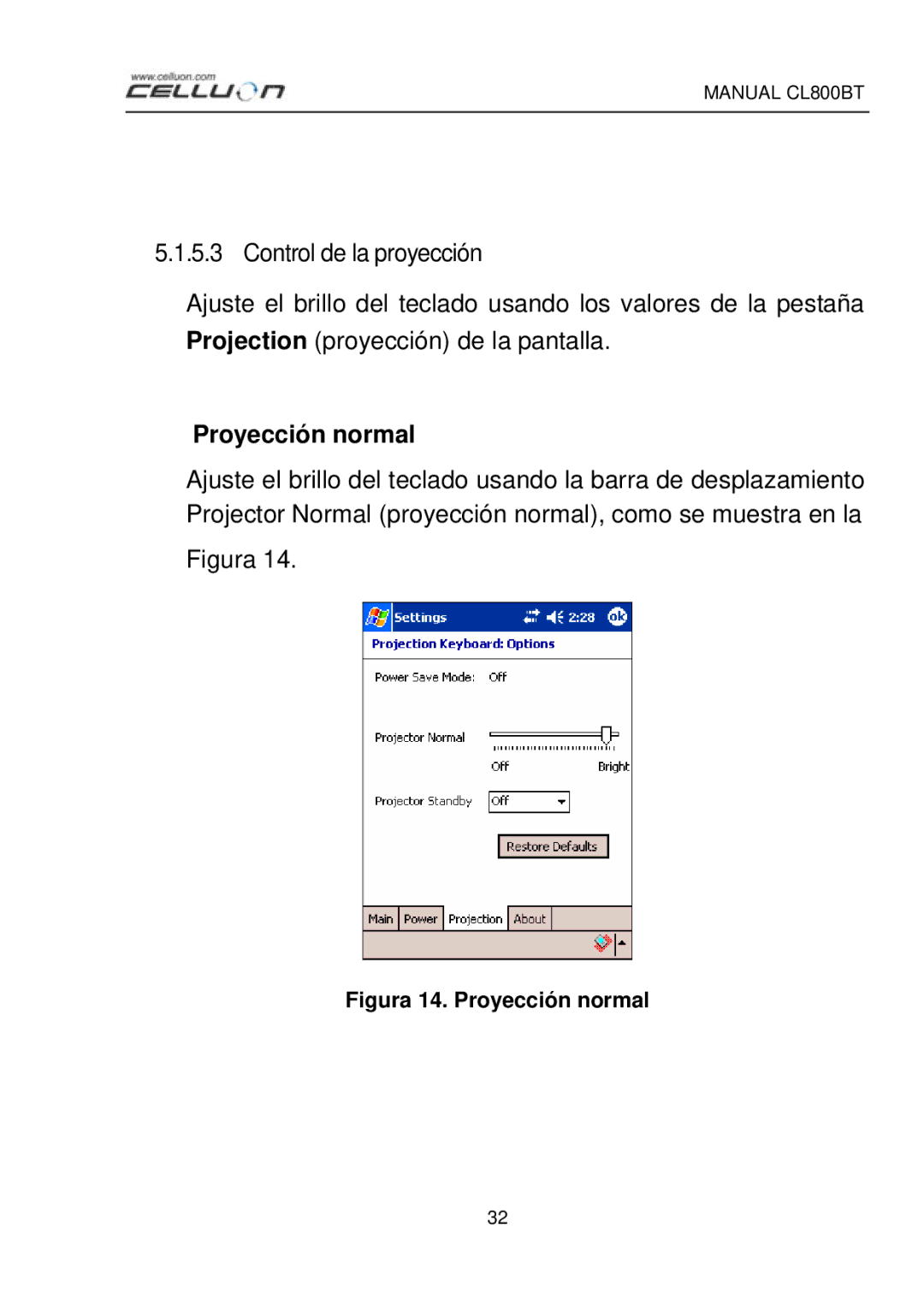 Celluon CL800BT manual Proyección normal, Figura 