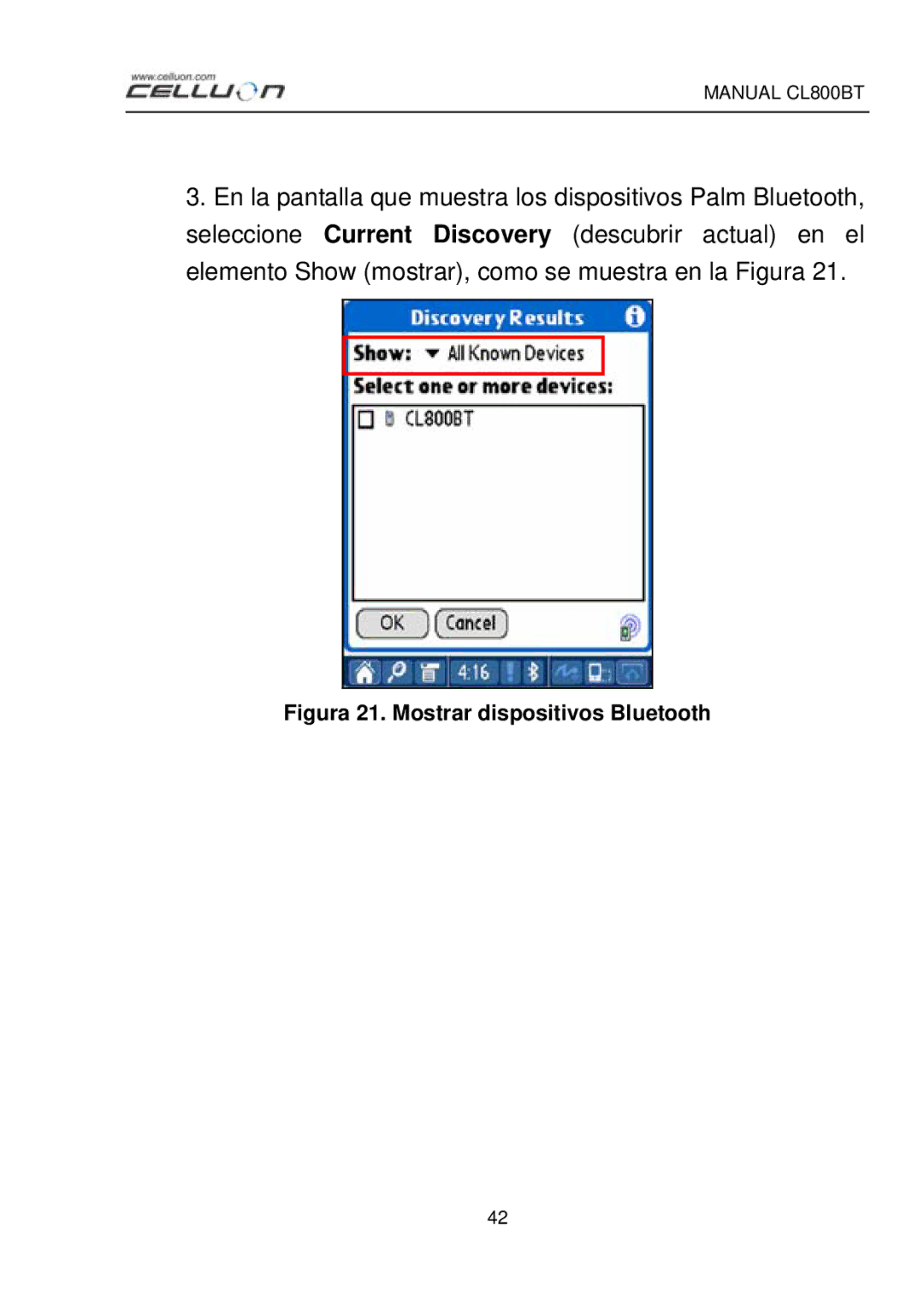 Celluon CL800BT manual Figura 21. Mostrar dispositivos Bluetooth 