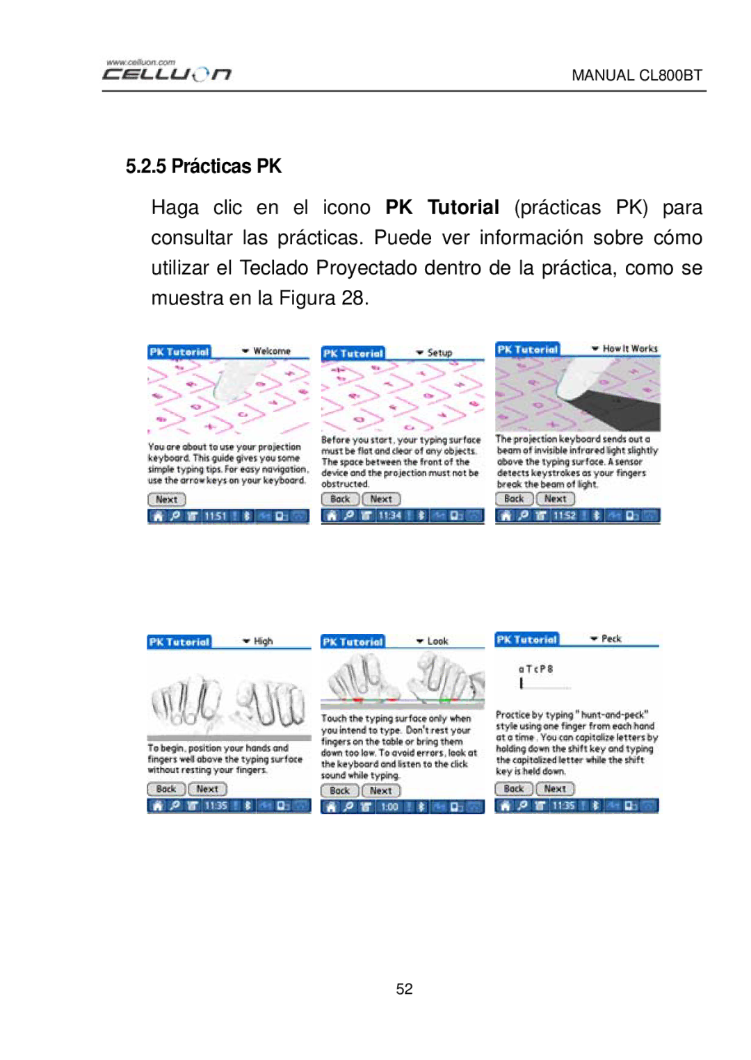 Celluon CL800BT manual 5 Prácticas PK 