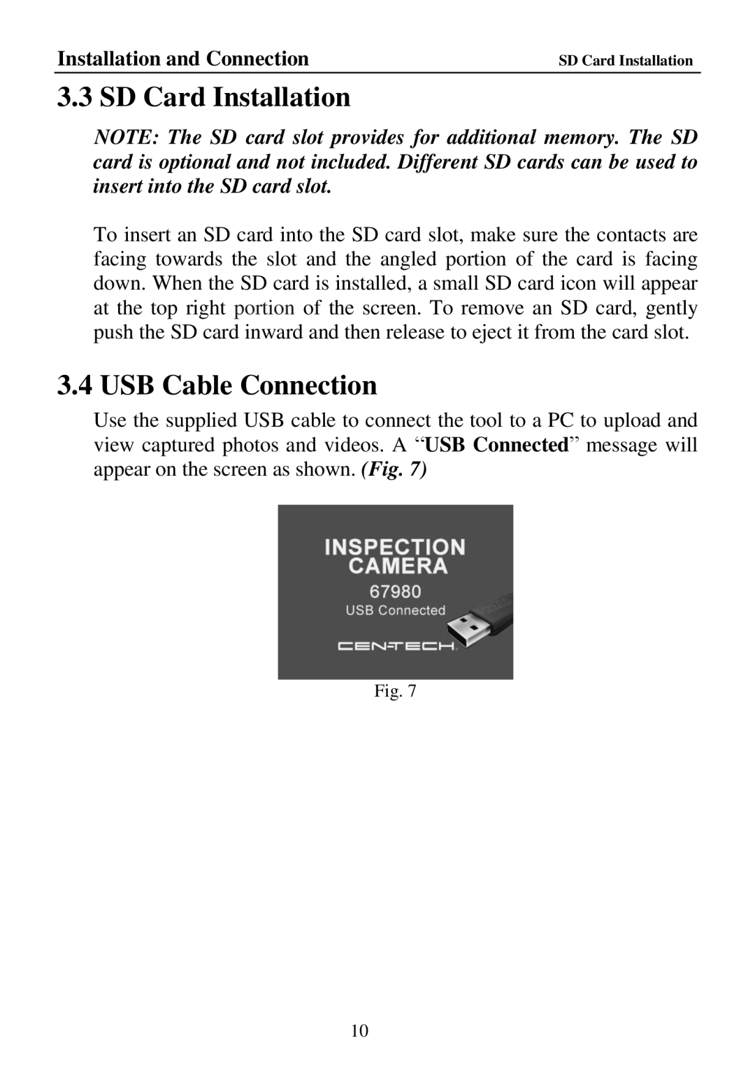 Cenix Digicom 67980 manual SD Card Installation, USB Cable Connection 