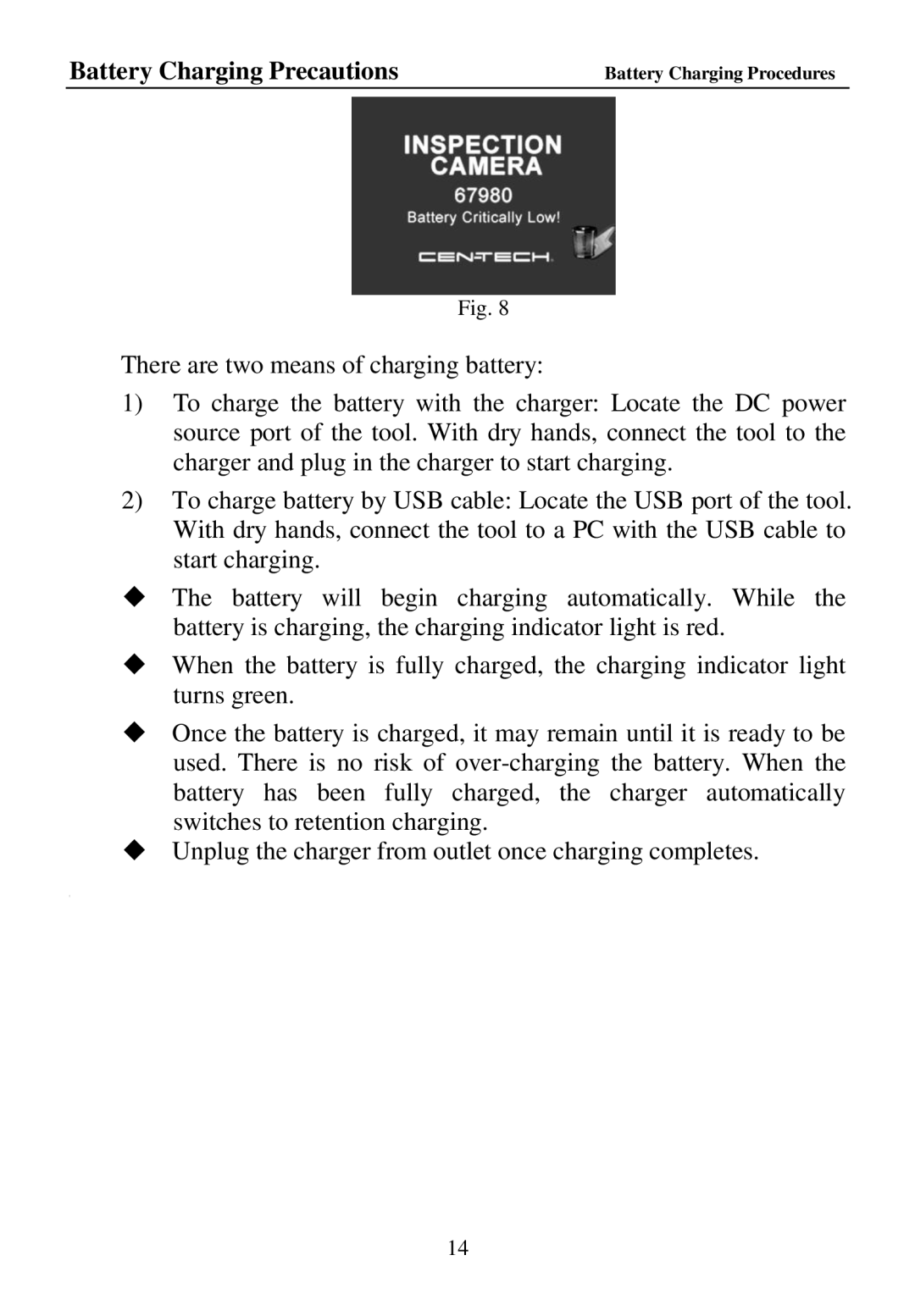 Cenix Digicom 67980 manual Battery Charging Procedures 