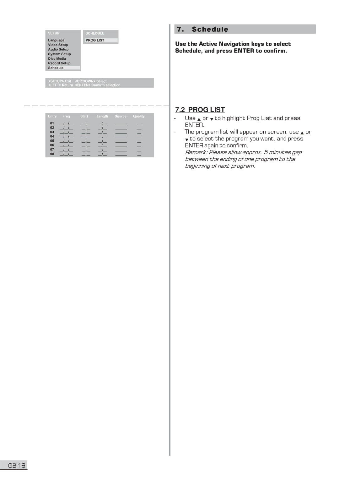 Centrios 1611304 user manual Prog List, Setup Schedule 