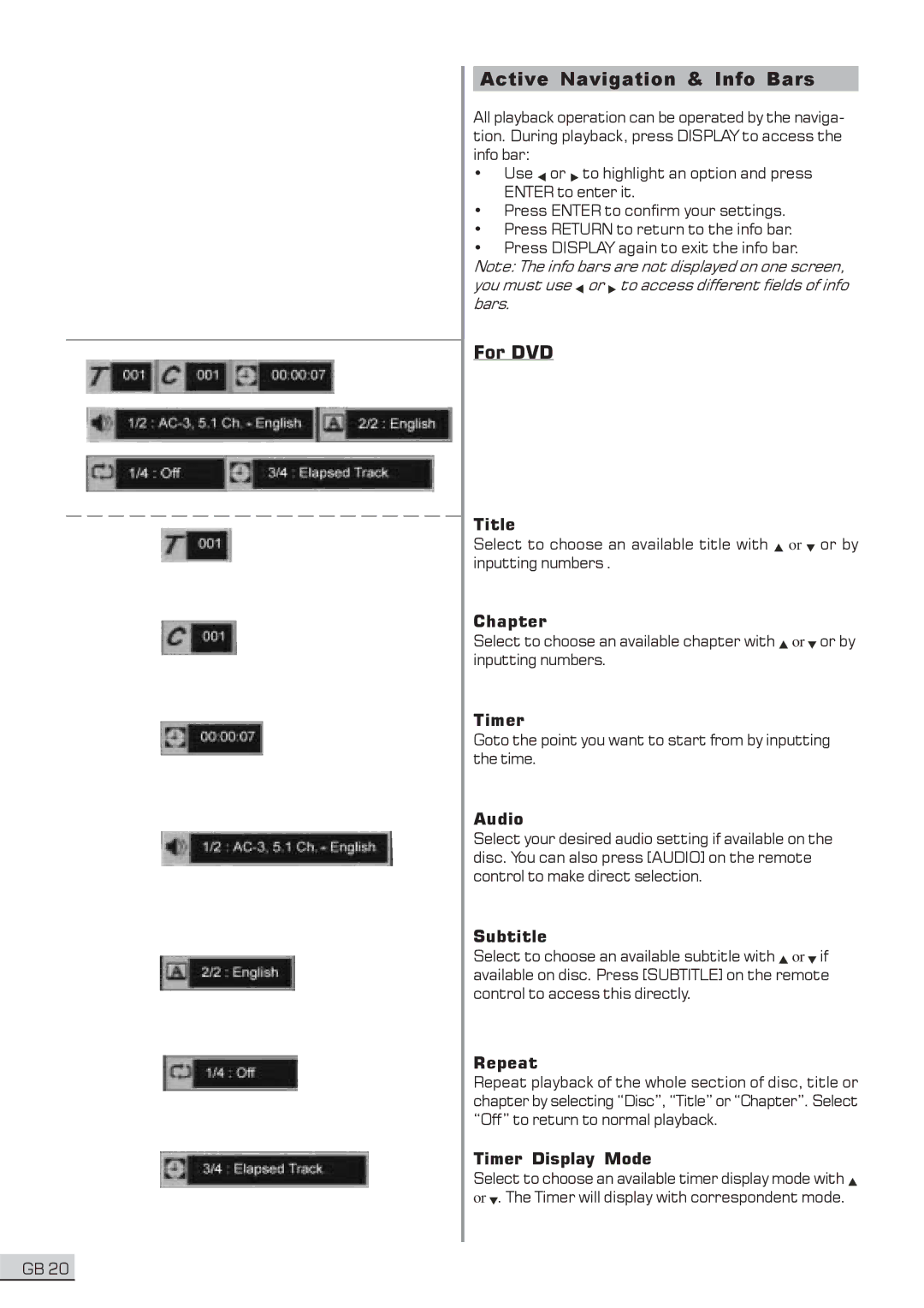 Centrios 1611304 user manual Active Navigation & Info Bars, For DVD 