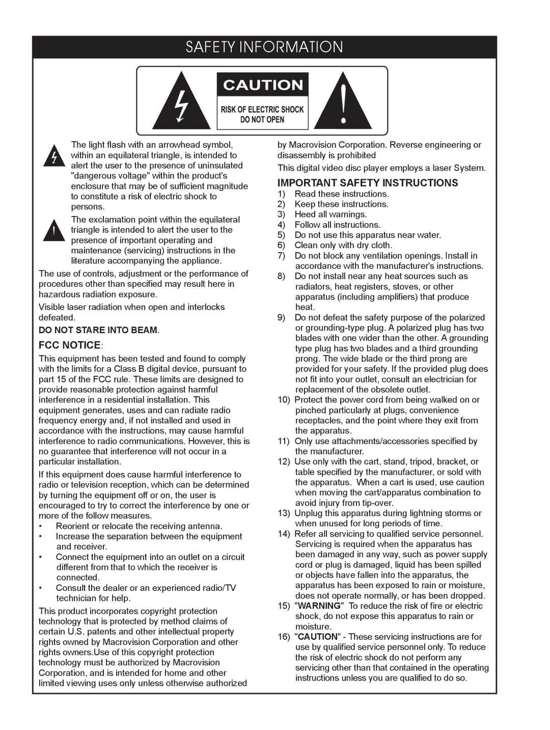 Centrios 1611305 manual FCC Notice, Important Safety Instructions 