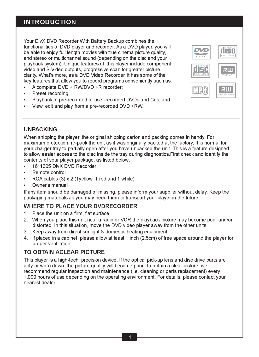 Centrios 1611305 manual Introduction, Unpacking 