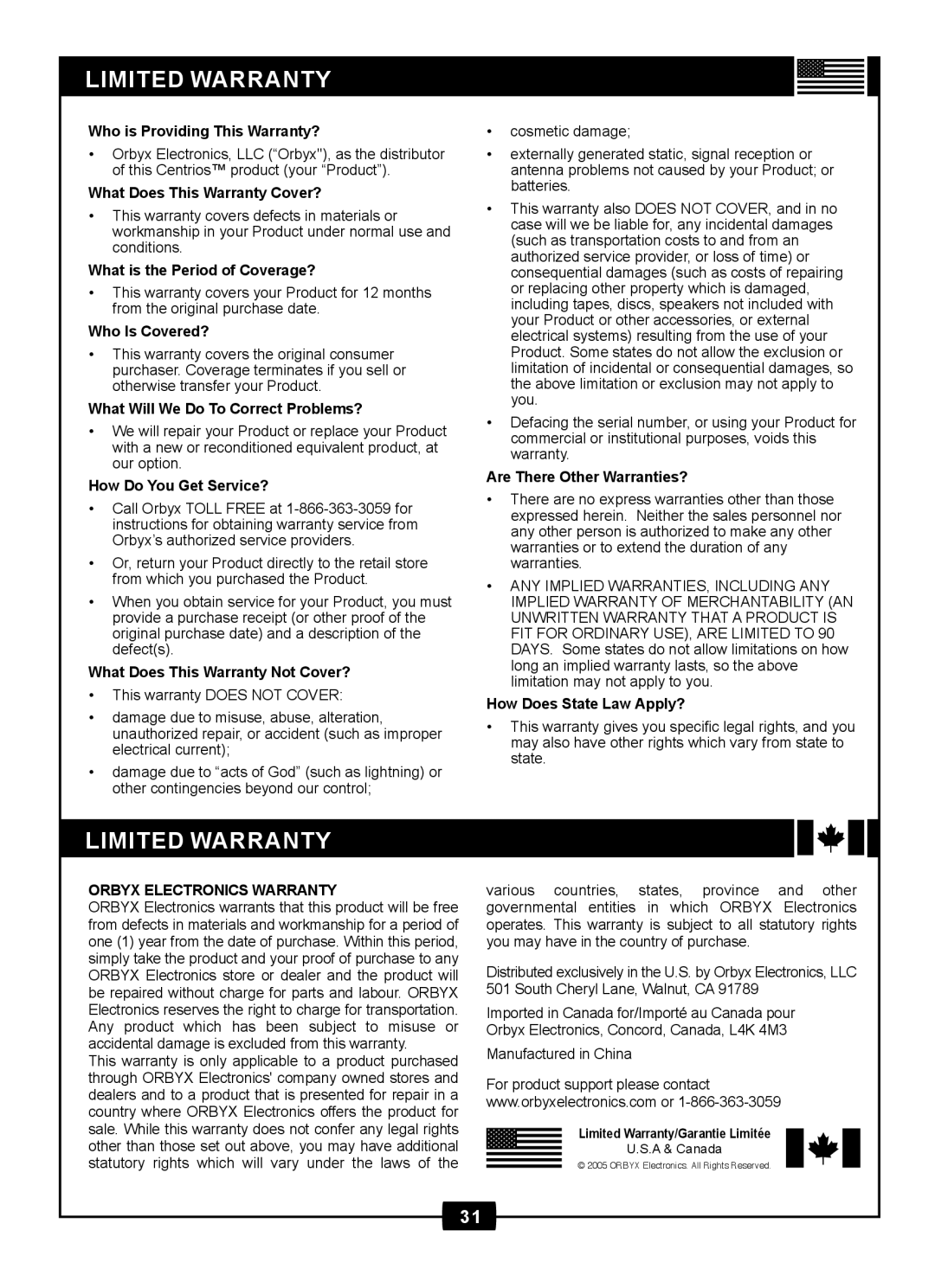 Centrios 1611305 manual Limited Warranty, What Does This Warranty Cover? 