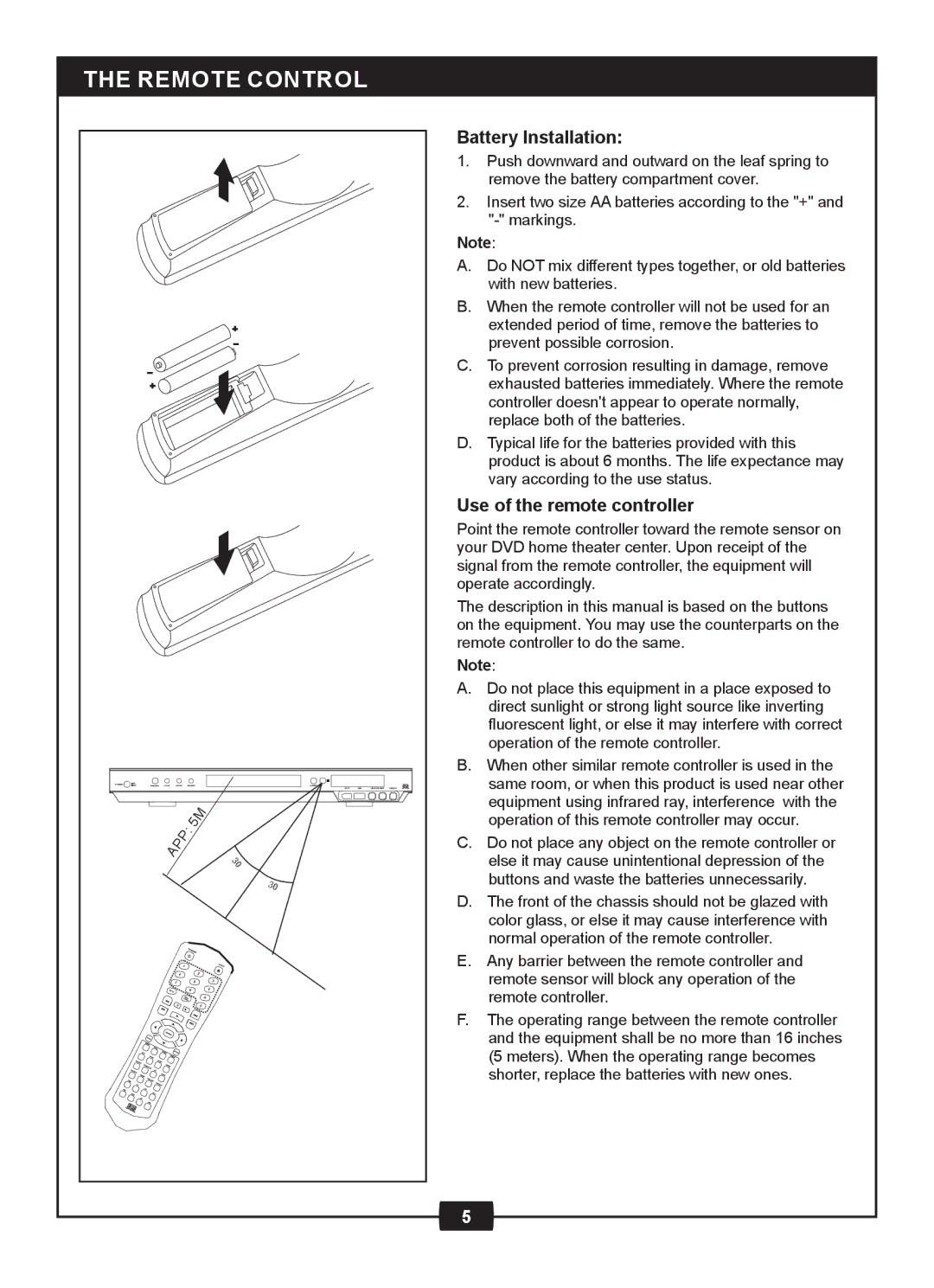 Centrios 1611305 manual Remote Control, Battery Installation 