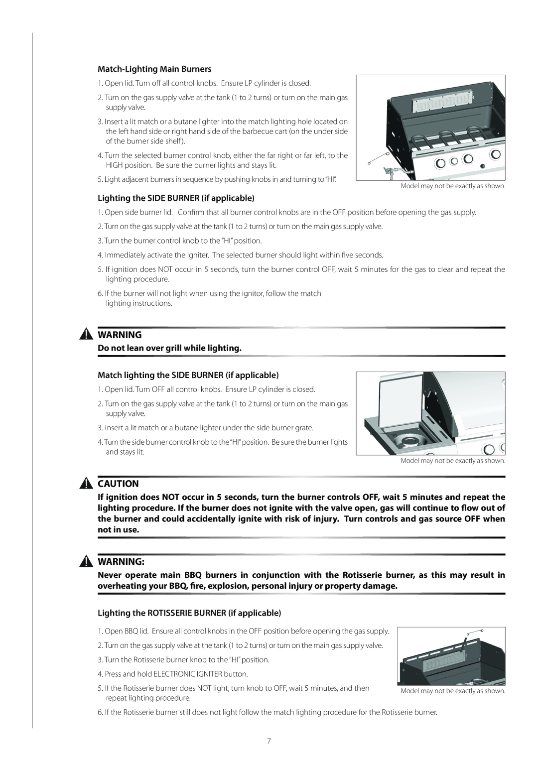 Centro 03122008 EJ warranty Match-Lighting Main Burners, Lighting the Side Burner if applicable 