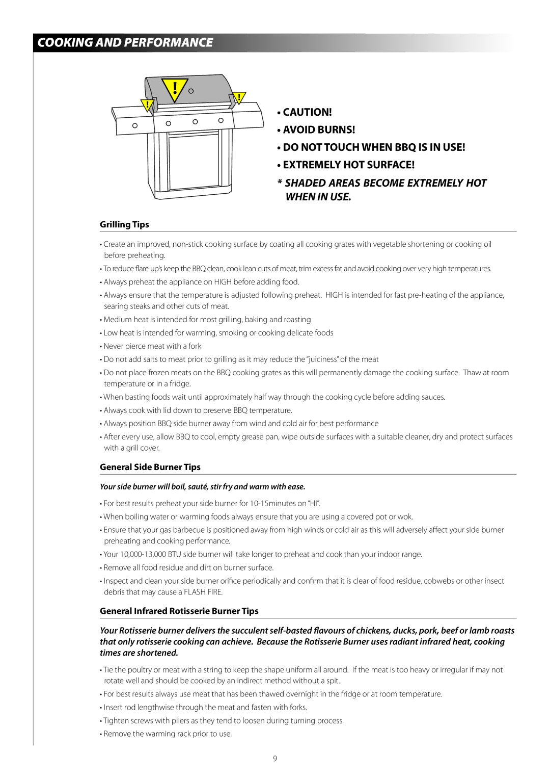 Centro 03122008 EJ warranty Cooking and Performance, Grilling Tips, General Side Burner Tips 