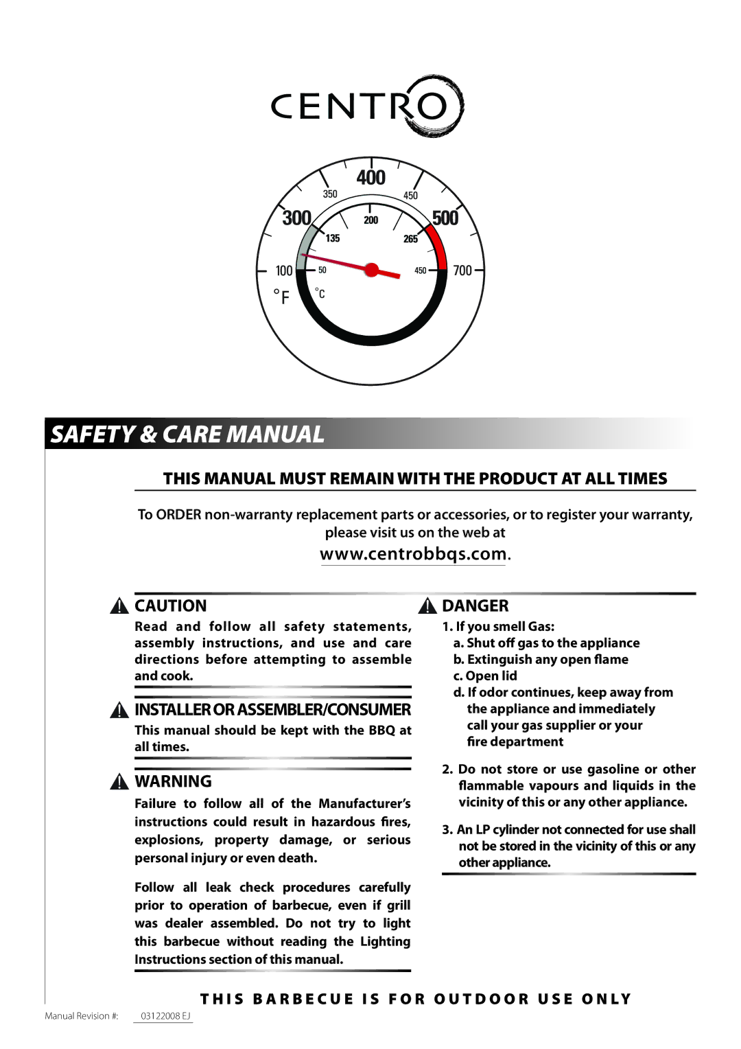 Centro 03122008 EJ warranty Safety & Care Manual 