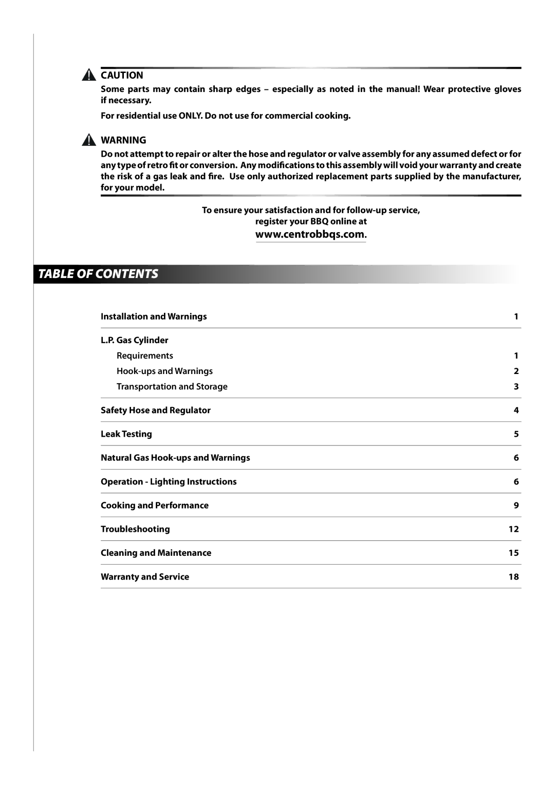 Centro 03122008 EJ warranty Table of Contents 