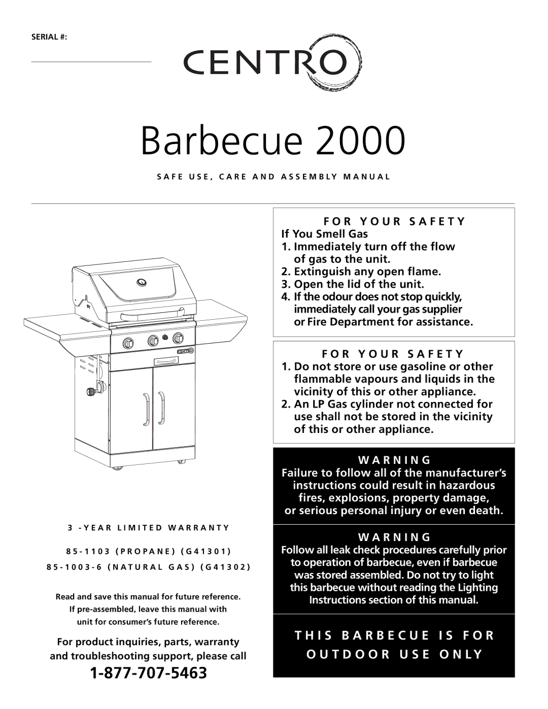 Centro 2000 warranty Barbecue, Serial # 