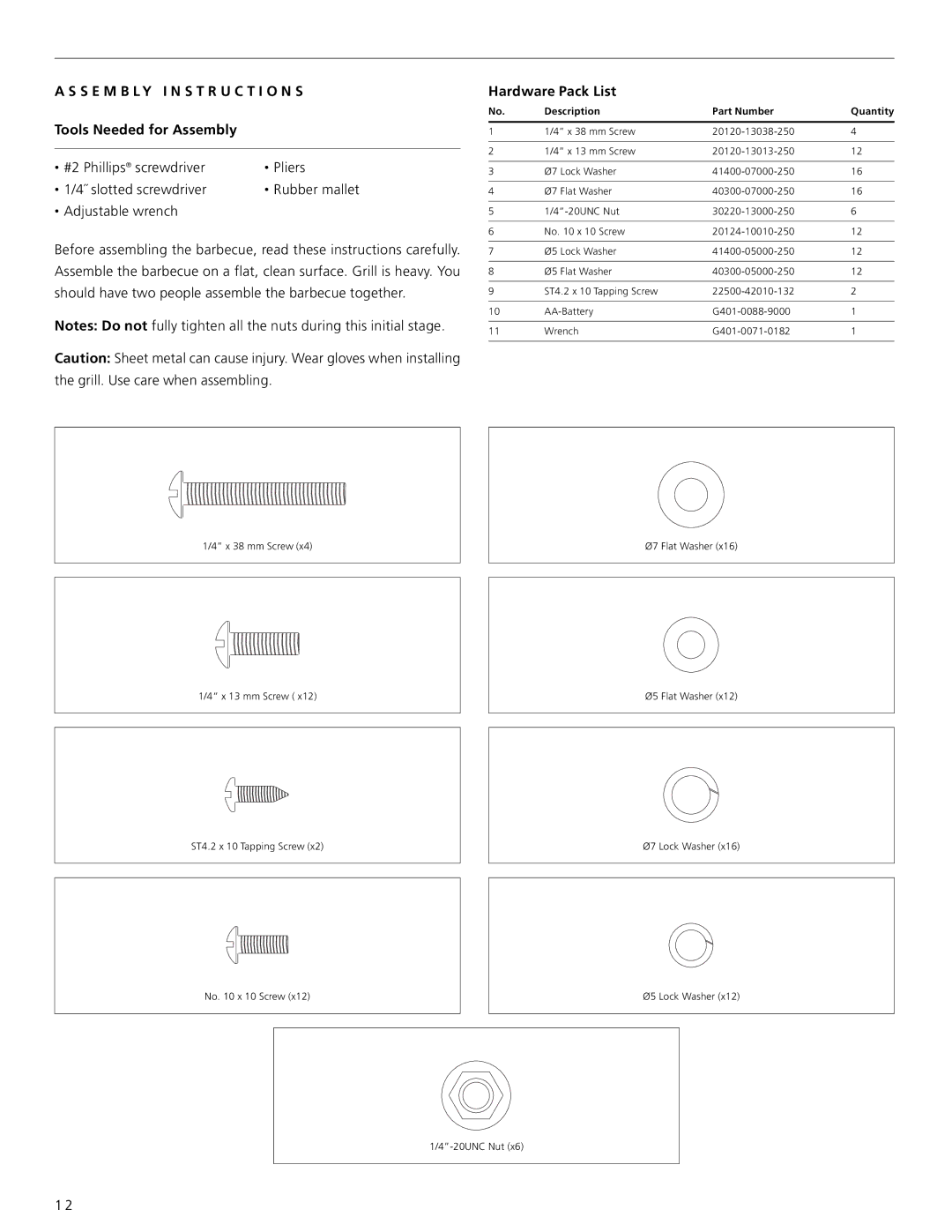 Centro 2000 warranty S E M B L Y I N S T R U C T I O N S, Tools Needed for Assembly, Hardware Pack List 