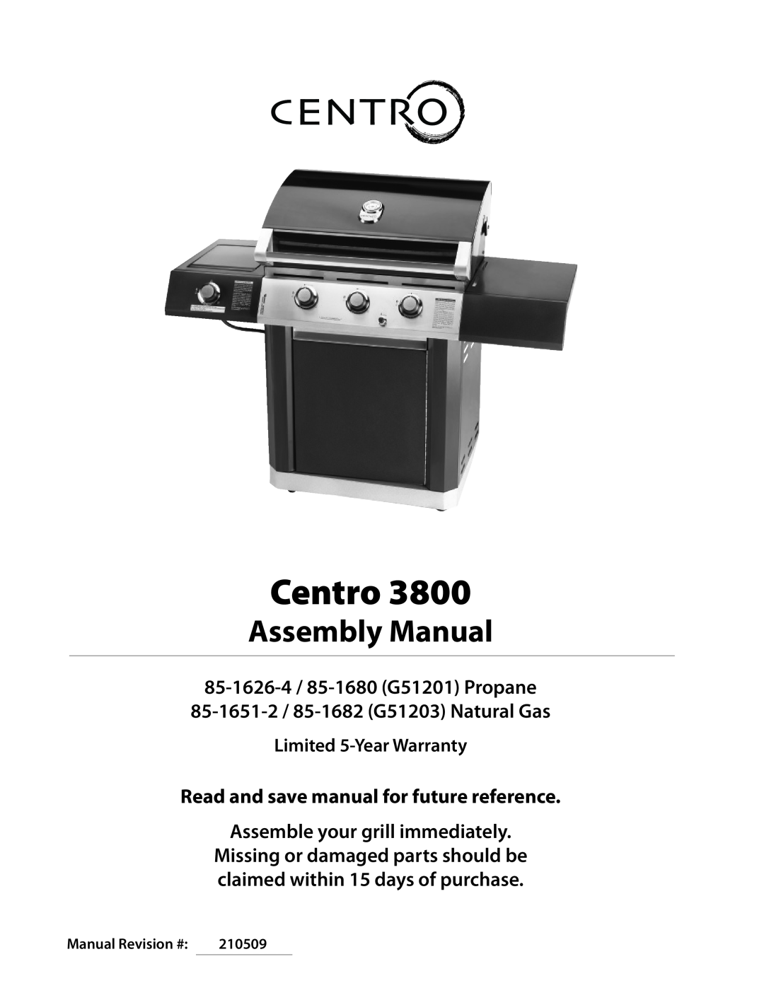 Centro 3800 warranty Missing or damaged parts should be claimed within 15 days of purchase, 210509, Centro 