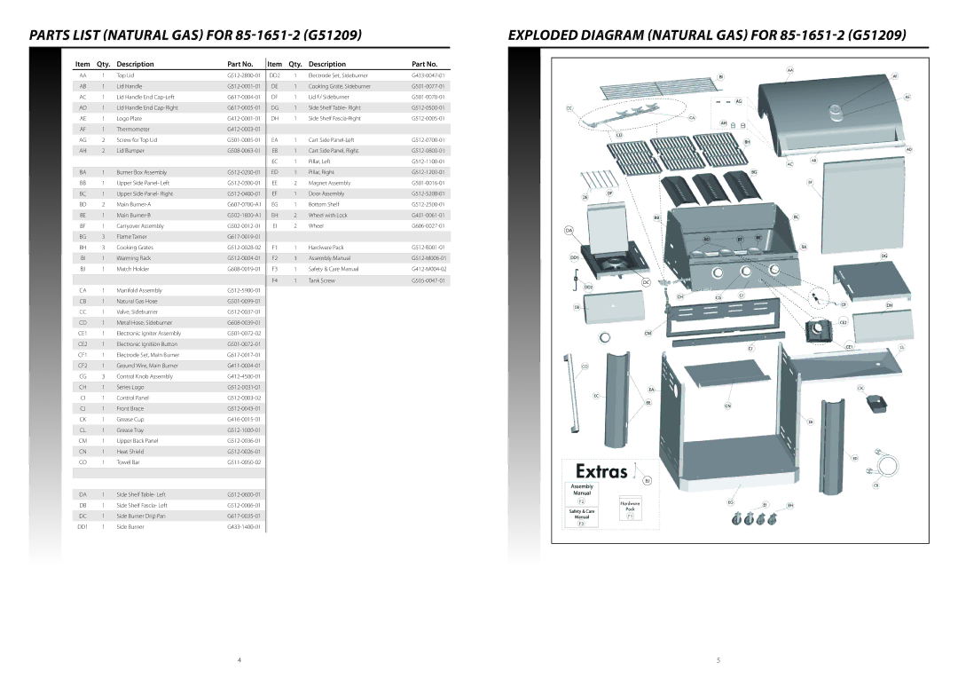 Centro 3900 warranty Parts List Natural GAS for 85-1651-2 G51209, Exploded Diagram Natural GAS for 85-1651-2 G51209 