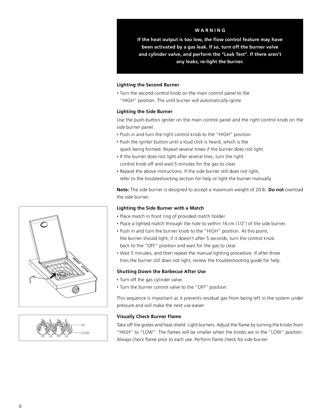 Centro 4000AS Lighting the Second Burner, Lighting the Side Burner with a Match, Shutting Down the Barbecue After Use 