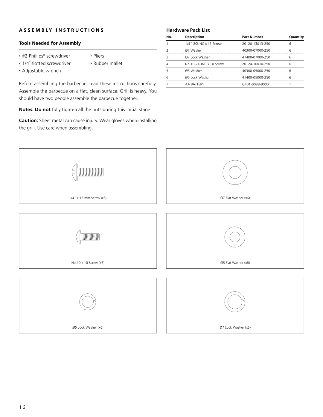 Centro 5000AS warranty S E M B L Y I N S T R U C T I O N S, Tools Needed for Assembly, Hardware Pack List 