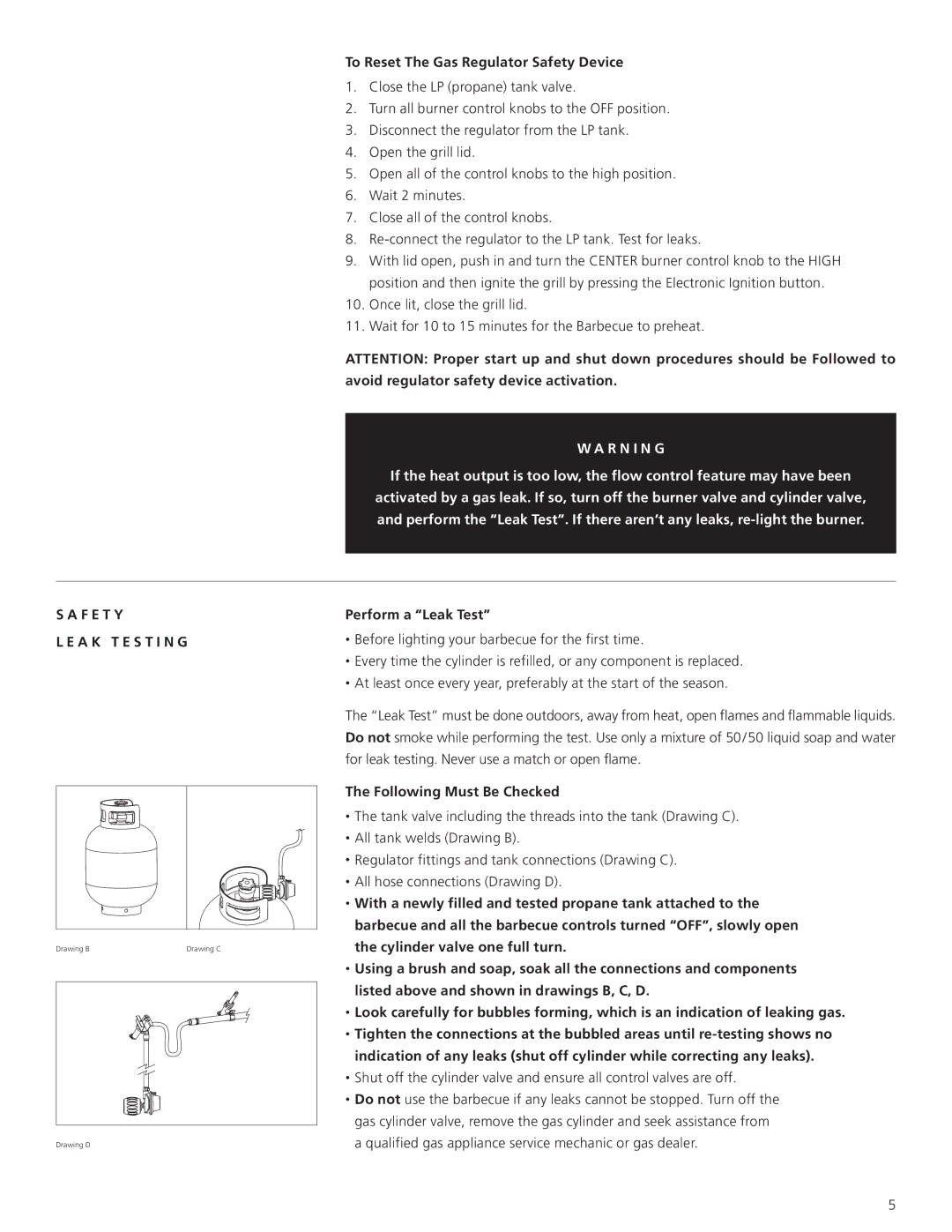 Centro 6000 SI warranty To Reset The Gas Regulator Safety Device, F E T Y A K T E S T I N G, Perform a Leak Test 