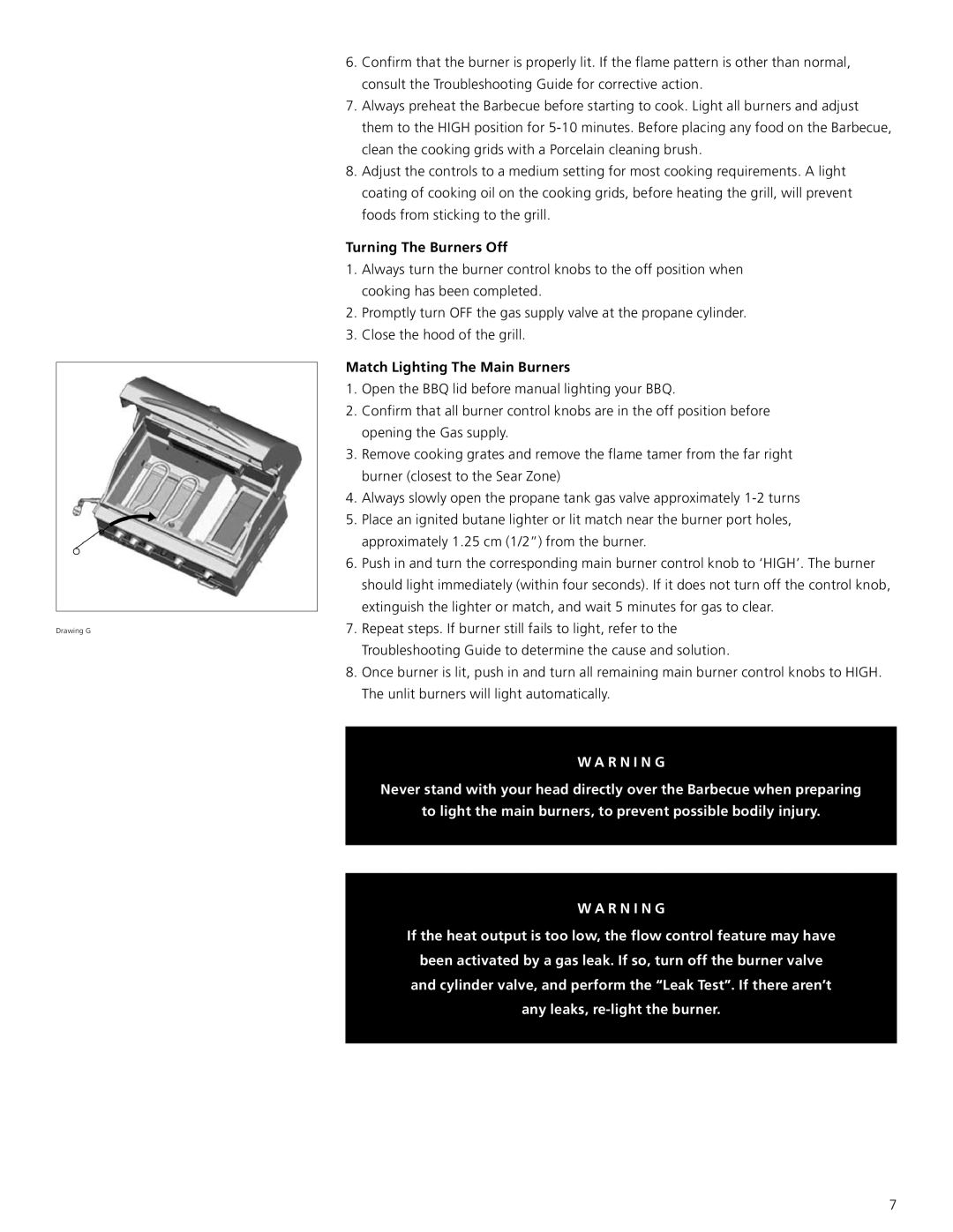 Centro 6000 SI warranty Turning The Burners Off, Match Lighting The Main Burners 