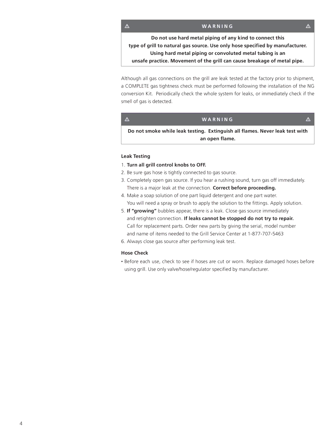 Centro 85-1620-6 manual Be sure gas hose is tightly connected to gas source, Hose Check 