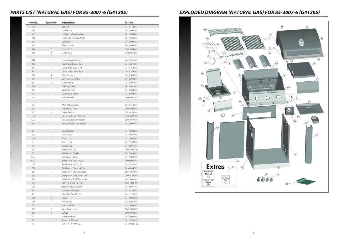 Centro G41204, 2900S, 07012009 SA warranty Exploded Diagram Natural GAS for 85-3007-6 G41205 