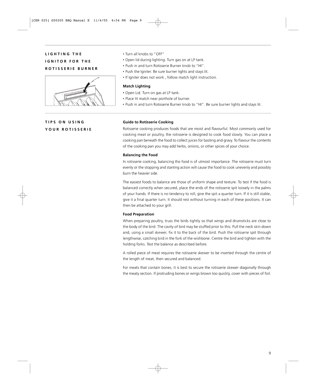 Centro G50205 Match Lighting, P S O N U S I N G U R R O T I S S E R I E, Guide to Rotisserie Cooking, Balancing the Food 