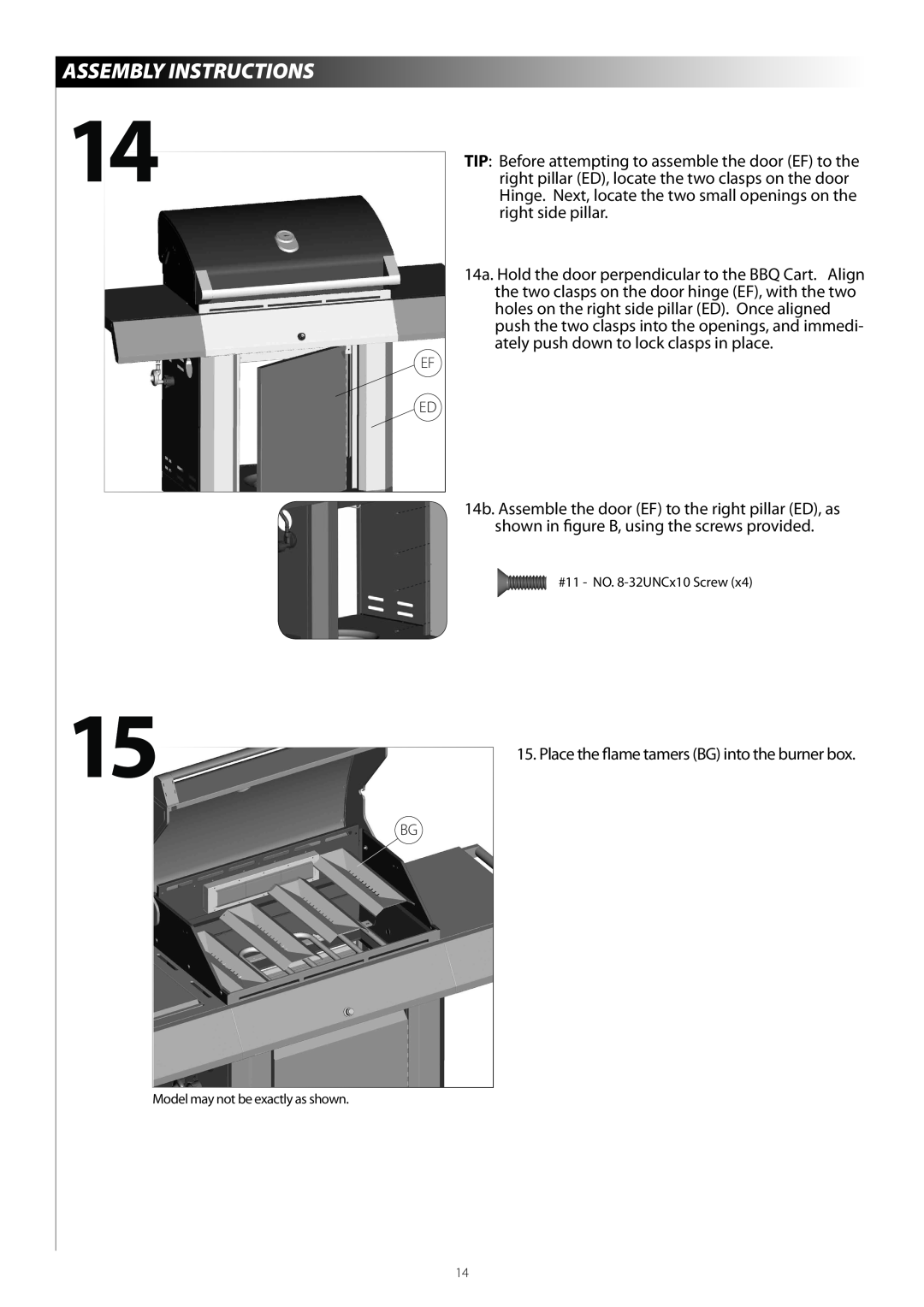 Centro G51202, G51204 warranty Assembly Instructions, Place the flame tamers BG into the burner box 