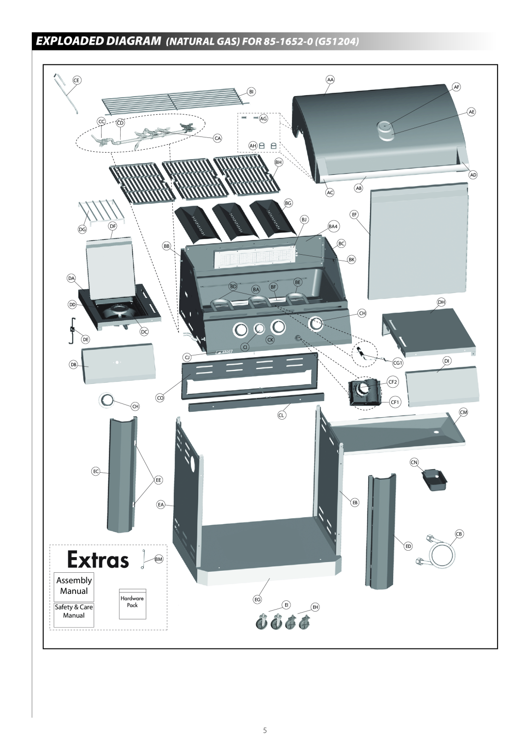 Centro G51202 warranty EXPLOADED DIAGRAM NATURAL GAS FOR 85-1652-0 G51204, Manual, Assembly 