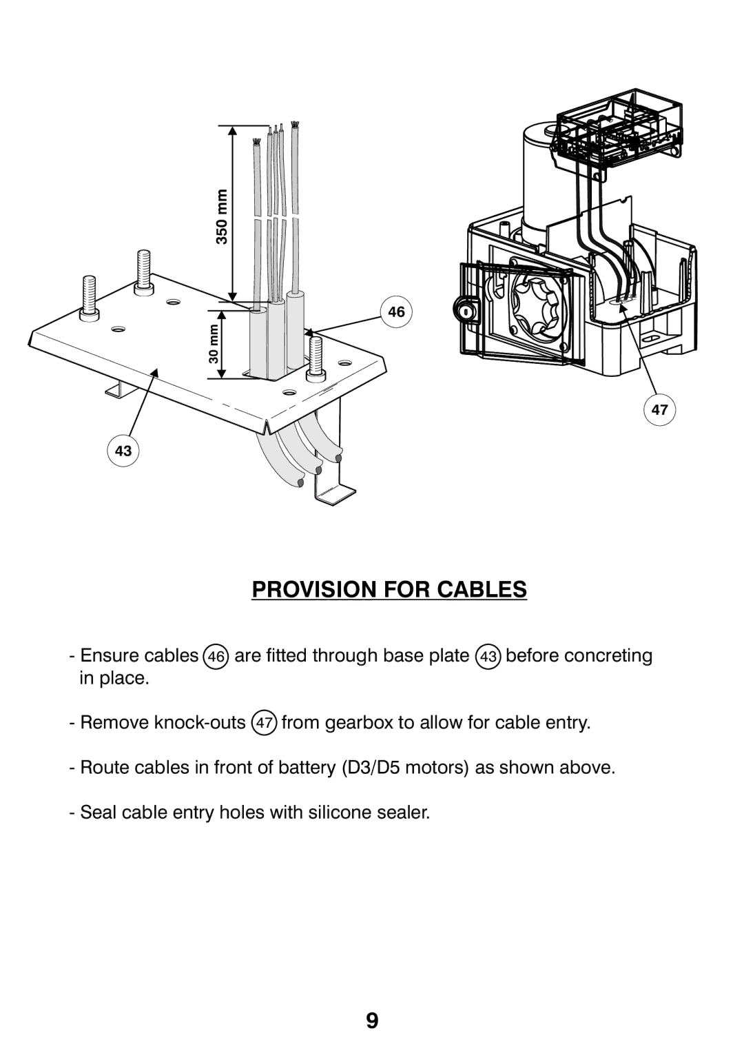 Centurion CP72SR5 installation manual Provision for Cables 