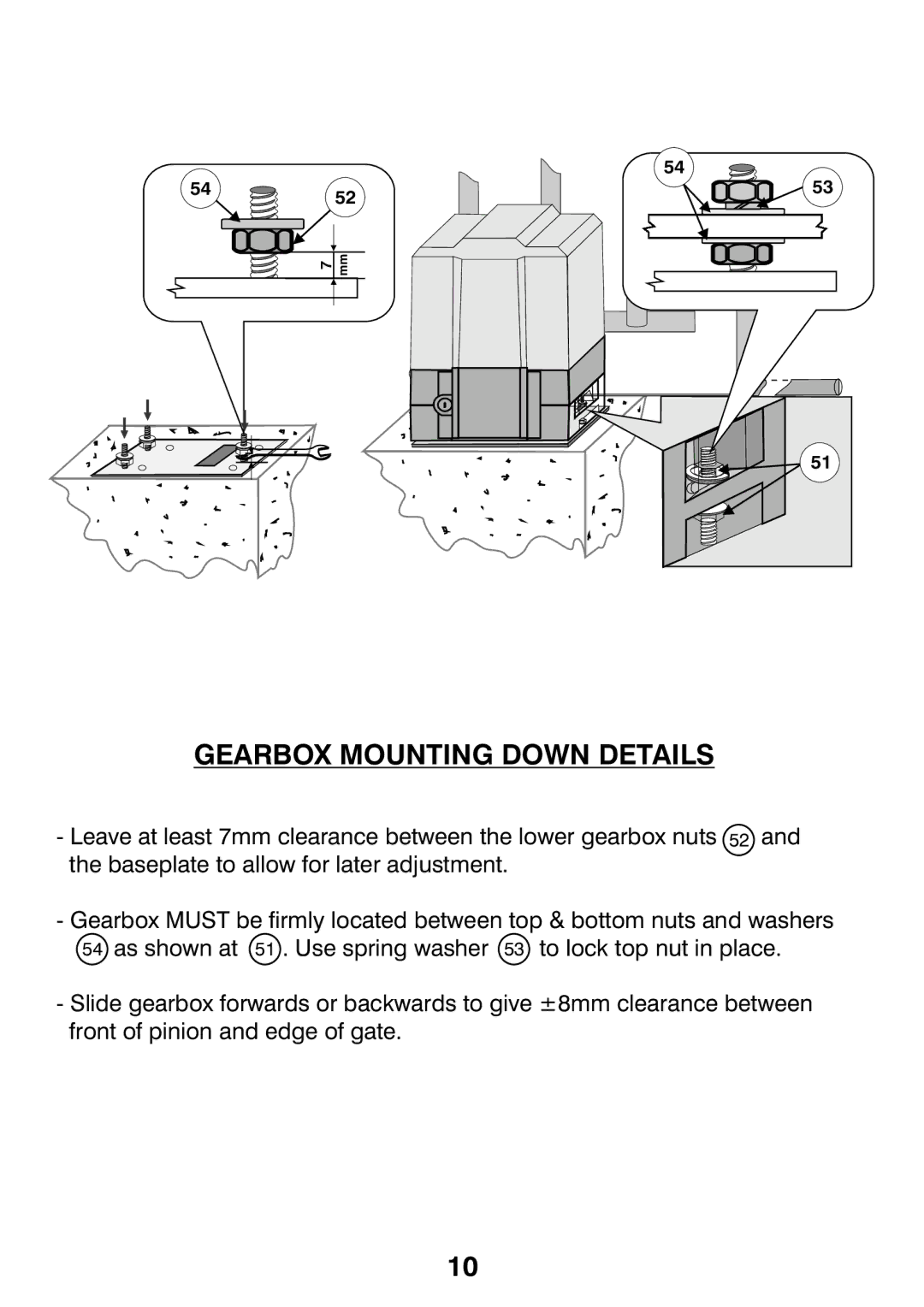 Centurion CP72SR5 installation manual Gearbox Mounting Down Details 