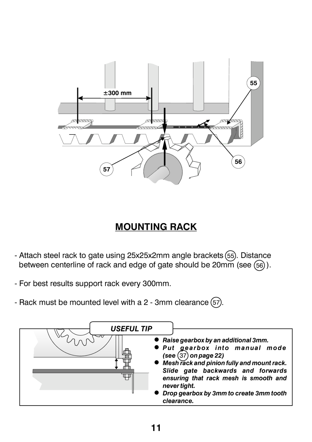 Centurion CP72SR5 installation manual Mounting Rack, Useful TIP 