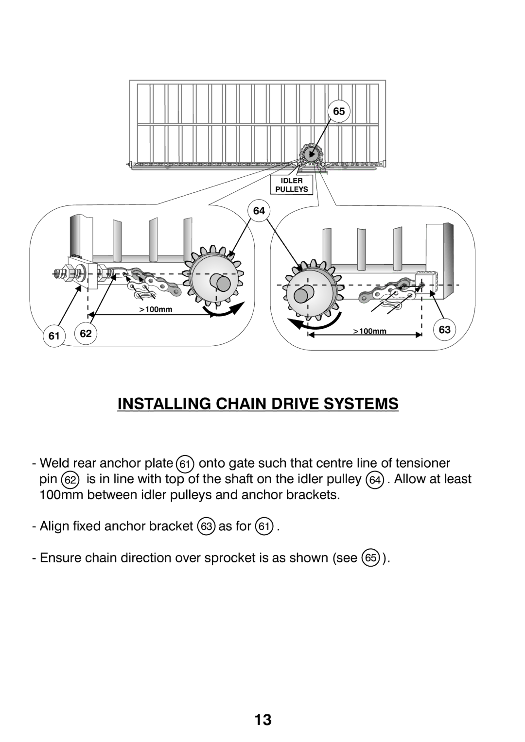 Centurion CP72SR5 installation manual Installing Chain Drive Systems 