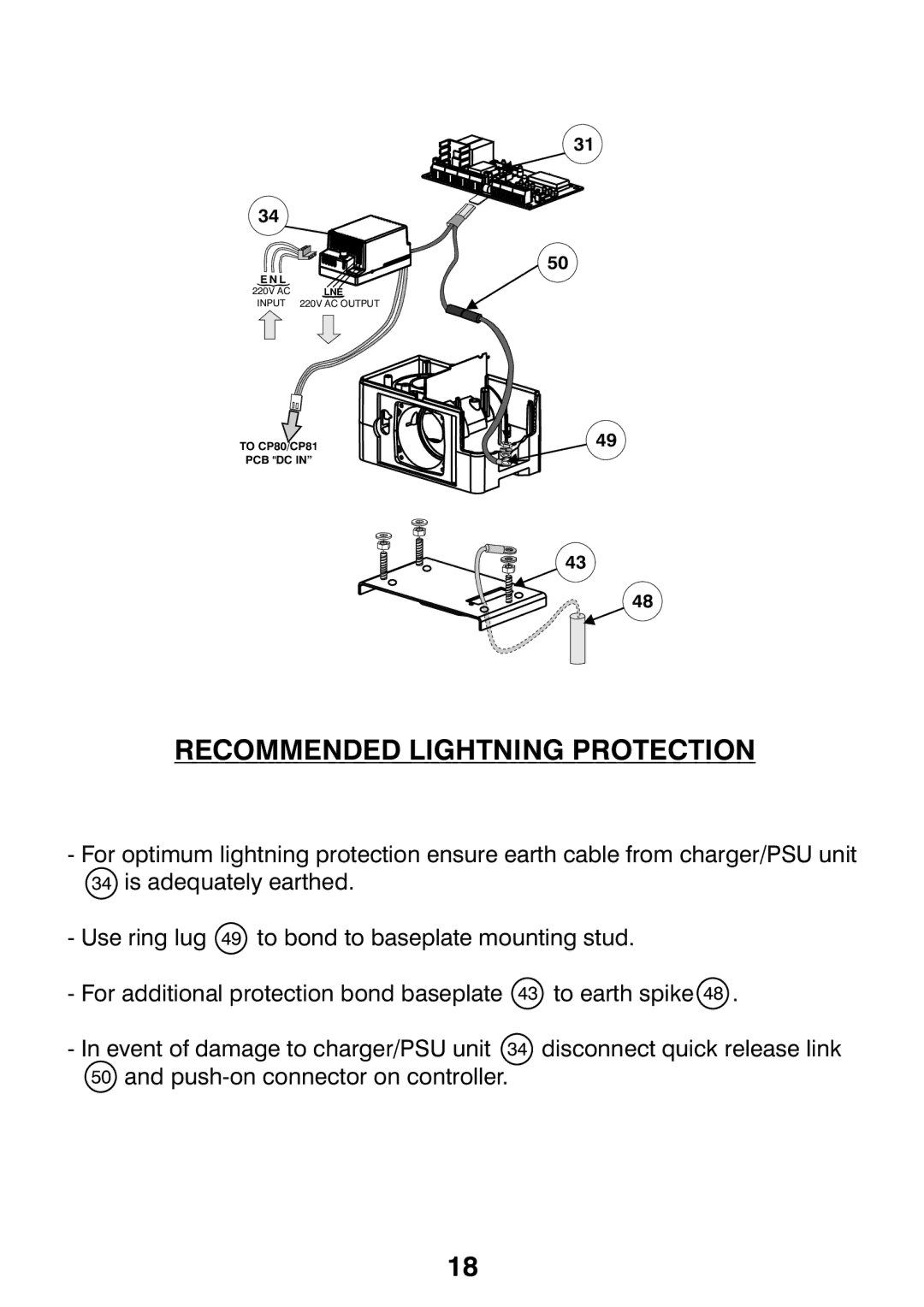 Centurion CP72SR5 installation manual Recommended Lightning Protection 