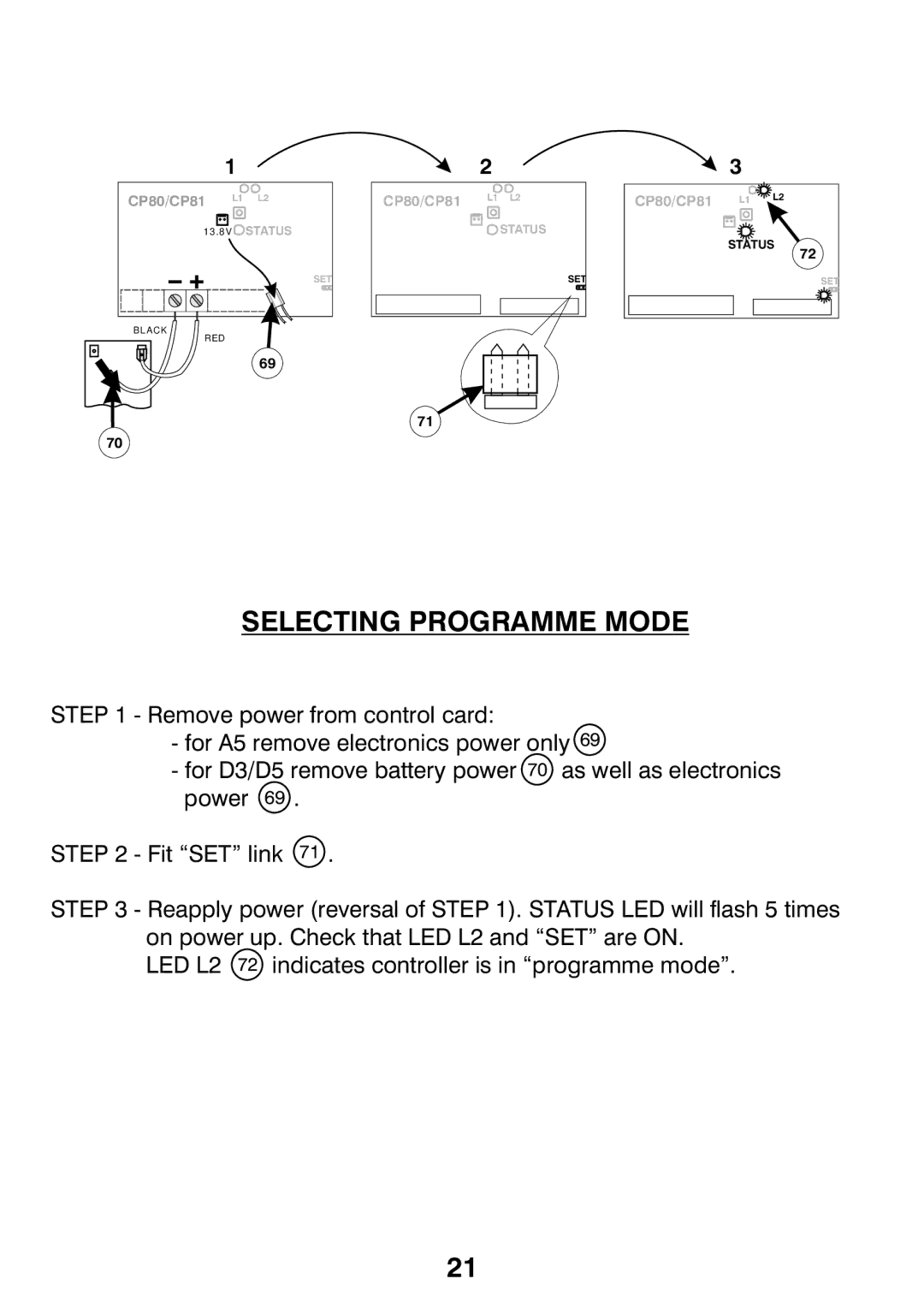 Centurion CP72SR5 installation manual Selecting Programme Mode 