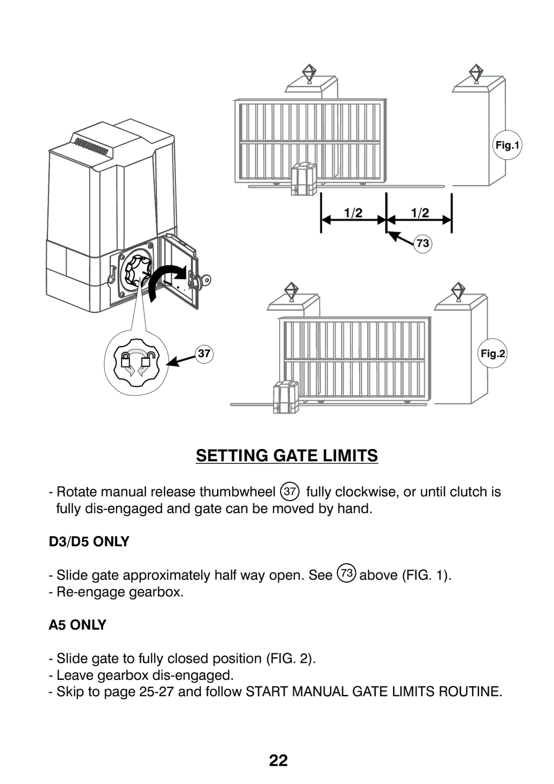 Centurion CP72SR5 installation manual Setting Gate Limits, A5 only 