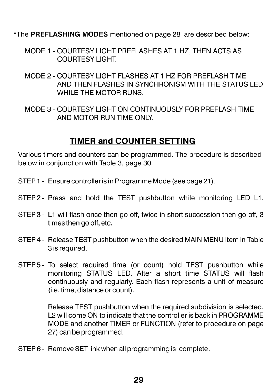 Centurion CP72SR5 installation manual Timer and Counter Setting 