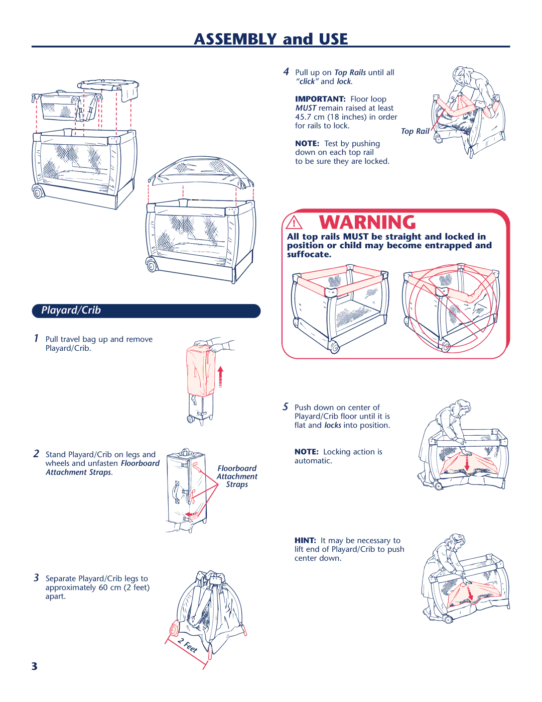 Century 10-762 instruction manual Assembly and USE, Playard/Crib 