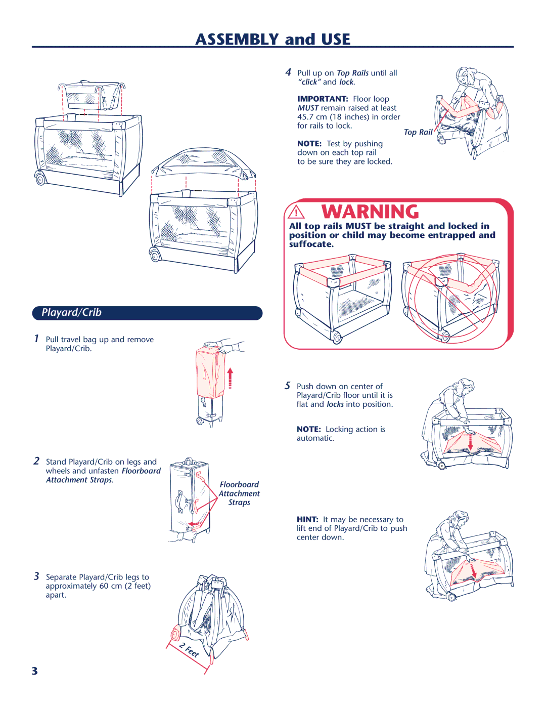 Century 10747 instruction manual Assembly and USE, Playard/Crib 