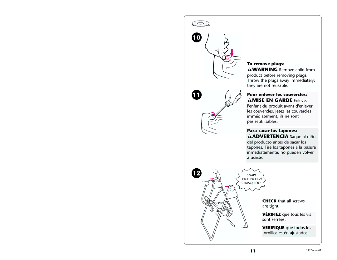 Century 1470 manual To remove plugs Pour enlever les couvercles 