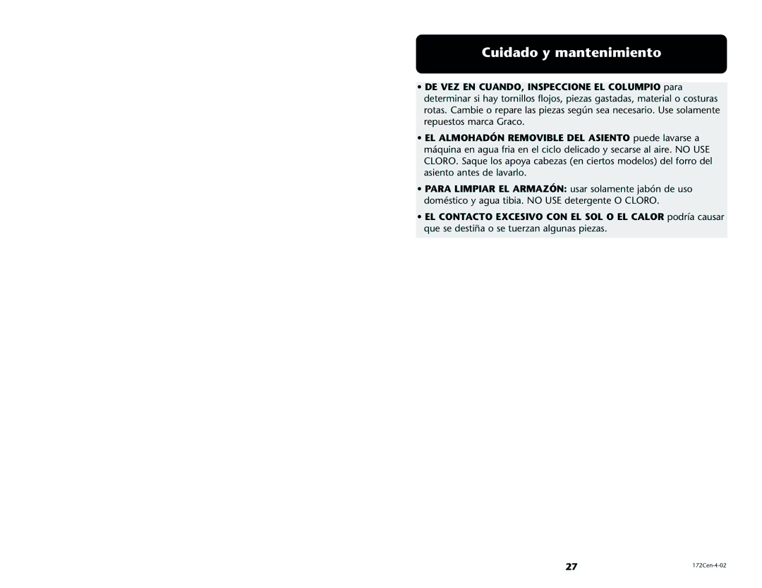 Century 1470 manual Cuidado y mantenimiento 